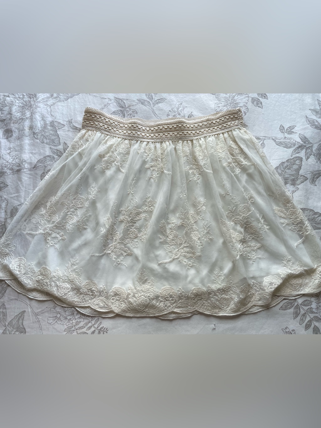 Cream Embroidered Lace Overlay Mini Skirt Xl Coquette Dollcore Dainty Feminine